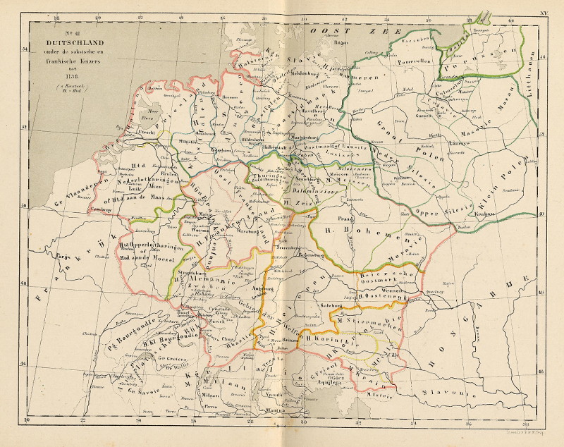 afbeelding van kaart Duitschland onder de saksiche en frankische Keizers tot 1138 van P.W.M. Trap