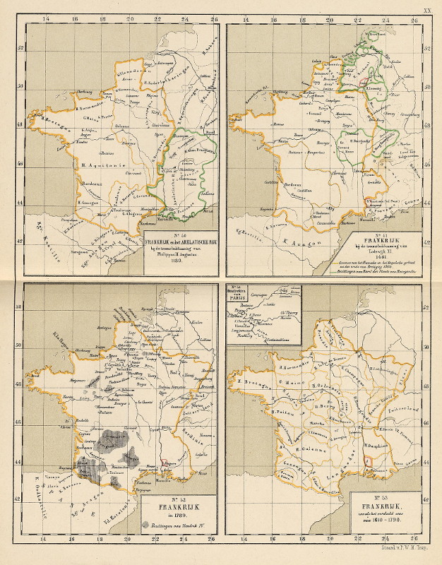 afbeelding van kaart Frankrijk in 1180, 1461, 1789, van 1610-1790 van P.W.M. Trap