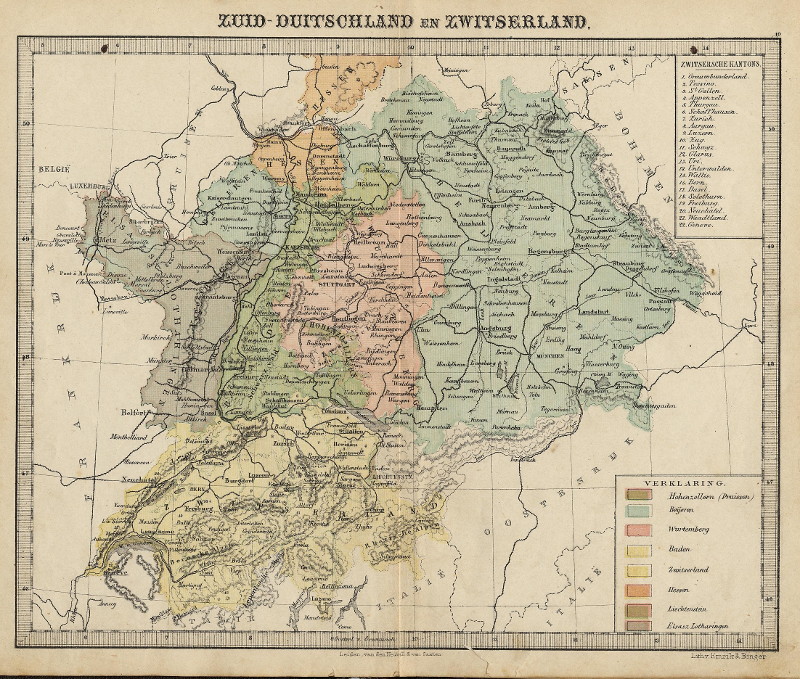 afbeelding van kaart Zuid-Duitschland en Zwitserland van Emrik & Binger