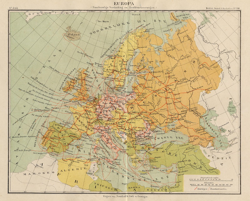 afbeelding van kaart Europa (Staatkundige Verdeeling en Hoofdverkeerwegen) van F. Bruins