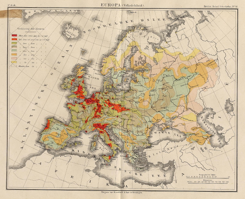 afbeelding van kaart Europa (Volksdichtheid) van F. Bruins