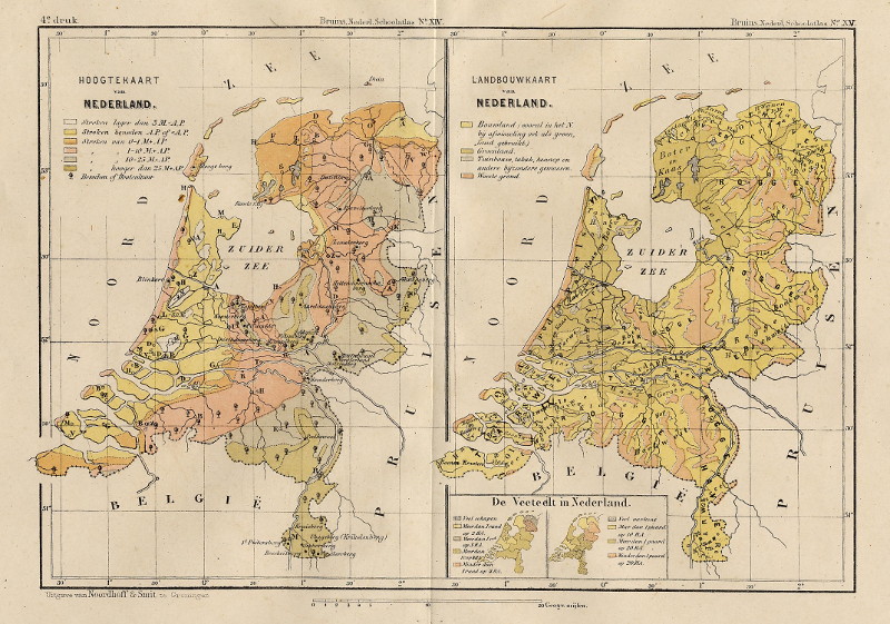 afbeelding van kaart Hoogtekaart van Nederland, Landbouwkaart van Nederland van F. Bruins