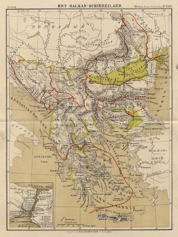 afbeelding van kaart Het Balkan-Schiereiland van F. Bruins