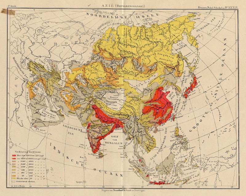 afbeelding van kaart Azie (Bevolkingskaart) van F. Bruins