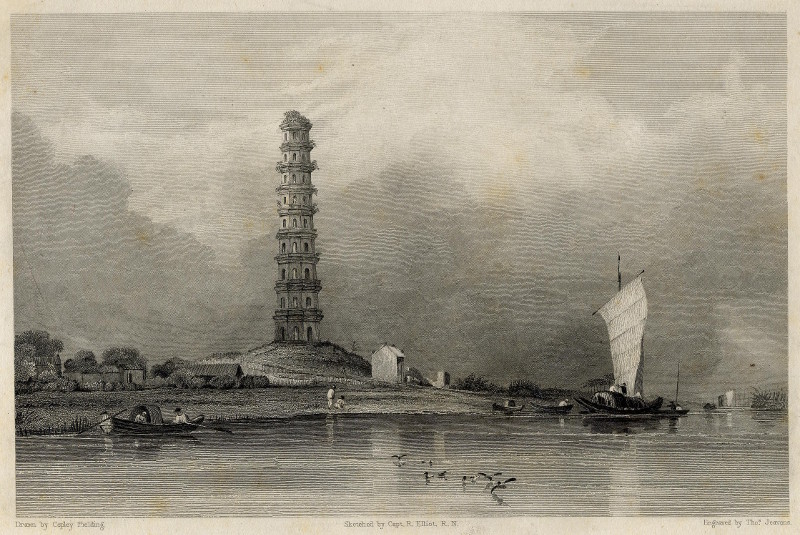 afbeelding van prent Chinese pagodah, - between Canton and Whampoa van Copley Fielding, Th. Jeavons, naar Capt. R. Elliot (Guangzhou)