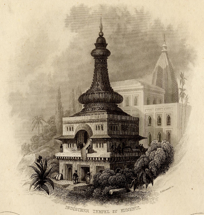 afbeelding van prent Indischer Tempel zu Kunkhul van B. Metzeroth (Kankhal)