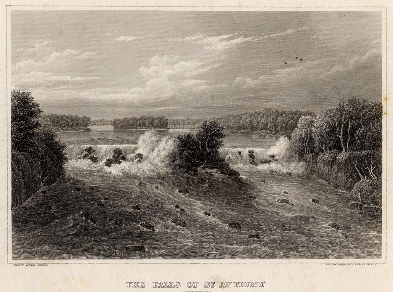 afbeelding van prent The falls of St. Anthony, Mississippi (General view) van H.J. Meyer (Minneapolis)