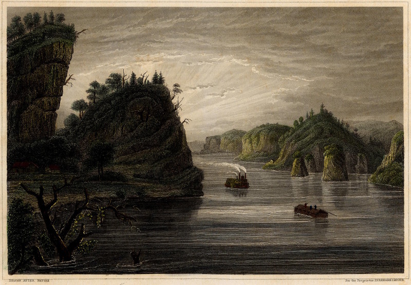 afbeelding van prent Grand Tower and Devil´s Bakeoven (Mississippi River) van H.J. Meyer (Mississippi)