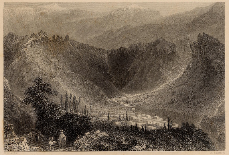 afbeelding van prent Village of Besherrai, Mt Lebanon van W.H. Bartlett, D. Thompson (Bsharri)