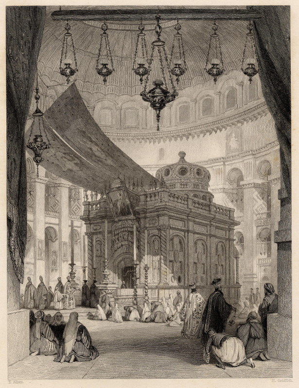 afbeelding van prent Church of the Holy Sepulchre, Jerusalem van T. Allom, H. Griffith (Jeruzalem, Jerusalem)