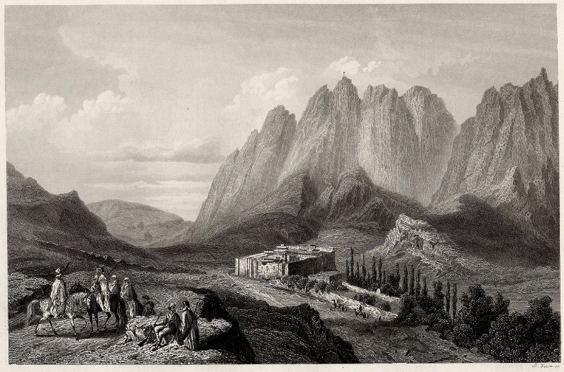 afbeelding van prent Berg und Kloster Sinai van nn (Sinai)
