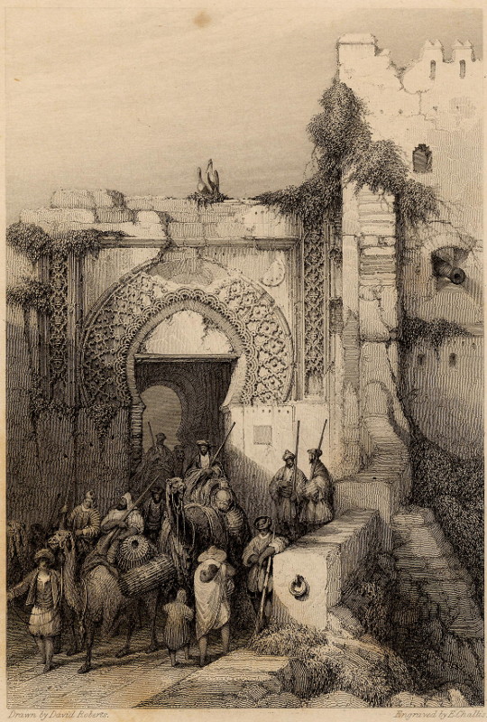 afbeelding van prent Gate of Marshan, Citadel of Tangier van D. Roberts, E. Challis (Tanger, Tangier)