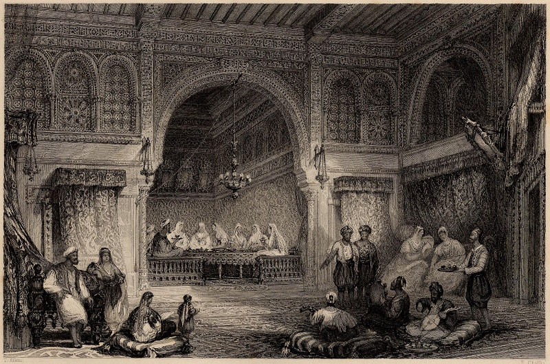 afbeelding van prent Interior of a Moorish palace, Algiers van T. Allom, E. Challis (Algiers)
