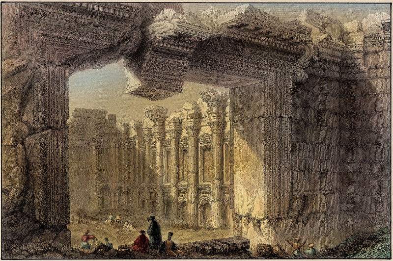 afbeelding van prent Interior of the great temple at Balbec van W.H. Bartlett, E.Challis (Baalbek, Heliopolis)