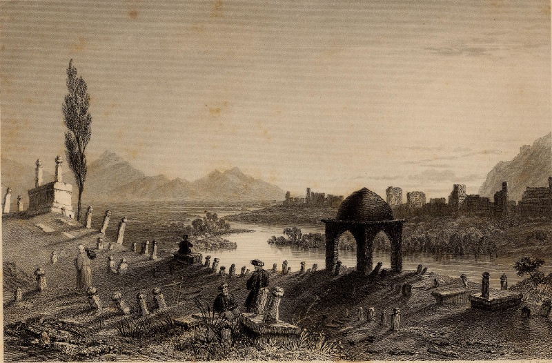 afbeelding van prent Cemeterey and walls of Antioch, looking east - towards Aleppo van nn (Antiochie, Antakya)