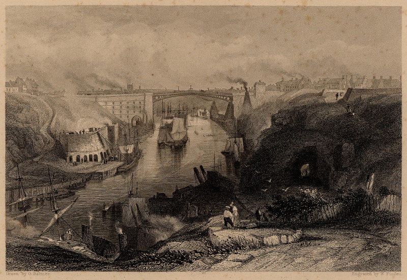 afbeelding van prent Sunderland, the bridge from the Westward van G. Balmer, W. Finden (Sunderland)