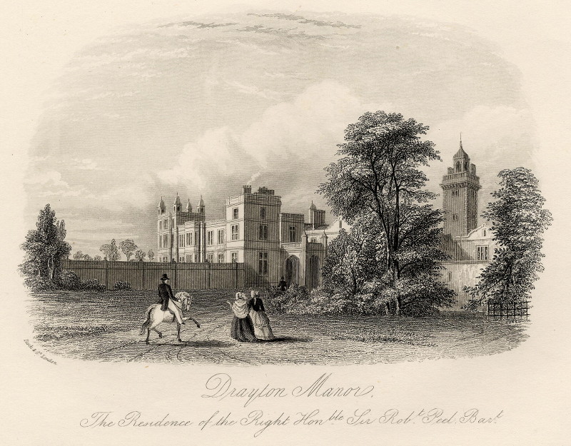 afbeelding van prent Drayton Manor, the residence of the Right Honorable Sir Robert Peel, Baronet van William & Henry Rock (Drayton Bassett)