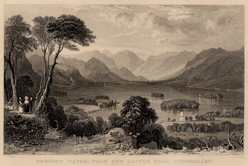 afbeelding van prent Derwent Water, from the castle head, Cumberland van T. Allom, S. Lacey (Derwentwater)