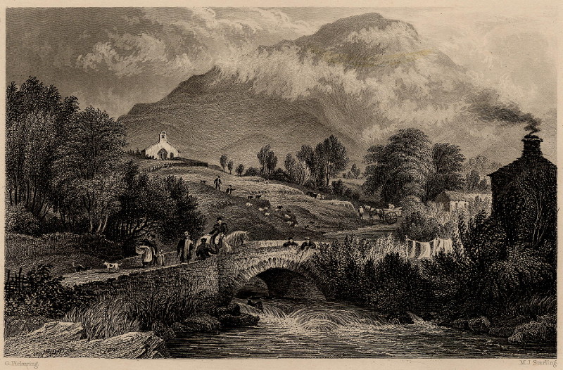 afbeelding van prent Mill Beck and Buttermere Chapel, Cumberland van G. Pickering, M.J. Starling (Buttermere)