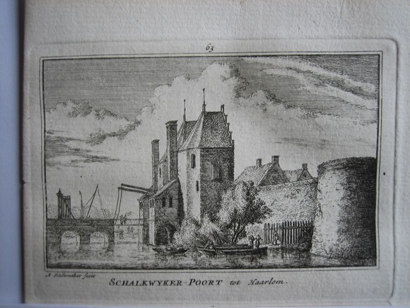 afbeelding van prent Schalkwijker Poort te Haarlem van Abraham Rademaker (Haarlem)