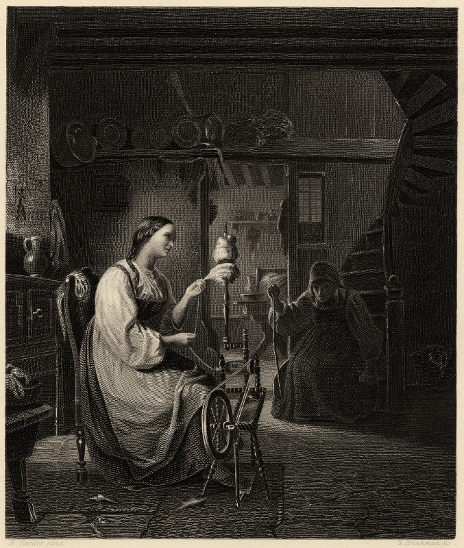 afbeelding van prent Die Spinnerin van B. Vautier, G. Brinkman