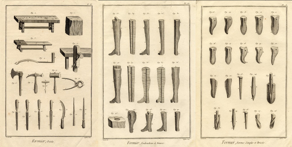 afbeelding van prent Formier: outils, Embouchoirs et Bouisses, formes simples et brisees van Lucotte, Defehrt