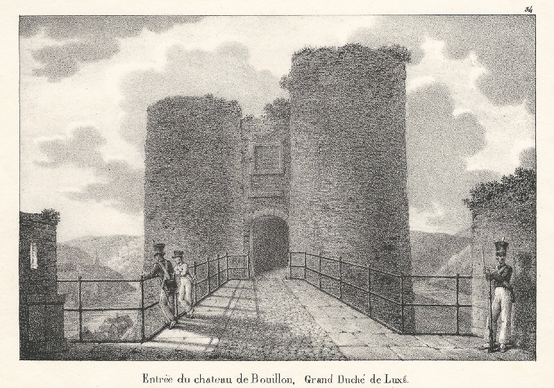 afbeelding van prent Entree du chateau de Bouillon, Grand Duche de Luxembourg van J.B. Madou, M. Jobard (Bouillon)