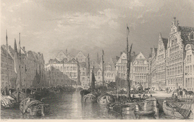 afbeelding van prent Great Canal, with Antique Gothic House van T. Allom, J.B. Allen (Gent, Ghent)