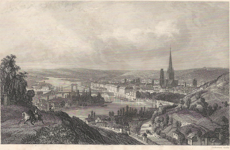 afbeelding van prent Rouen (vue de la Cote St. Catherine) van J. Outhwaite (Rouen)
