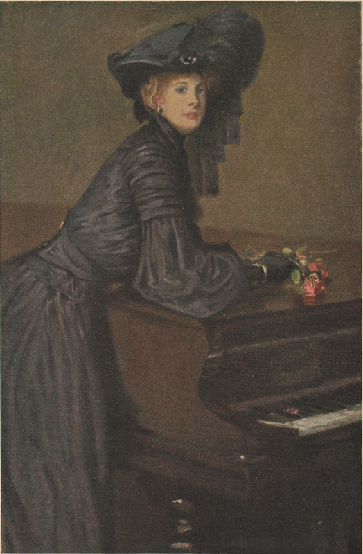 afbeelding van prent Vrouw in zwart met roos van nn