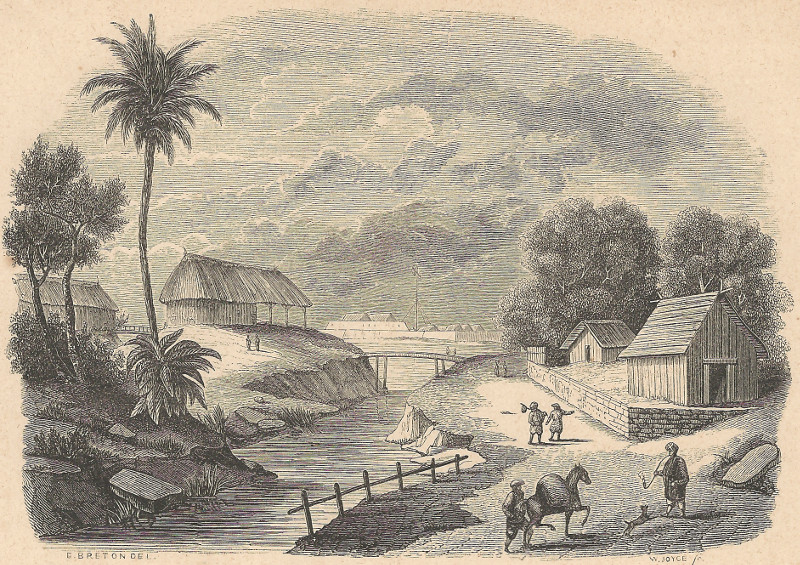 afbeelding van prent Habitations et fort a Touranne (Annam) van W. Joyce, E. Breton (Da Nang)
