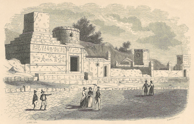 afbeelding van prent Rue des tombeaux, a Pompei van E. Breton, E. Bocquet (Pompei)