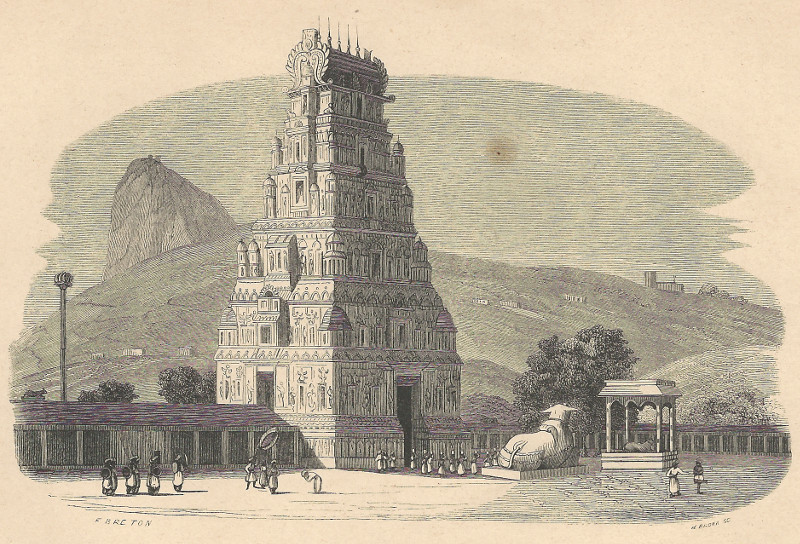 afbeelding van prent Pagode de Tritchengour (Inde) van E. Breton, W. Brown (Tiruchirappalli)