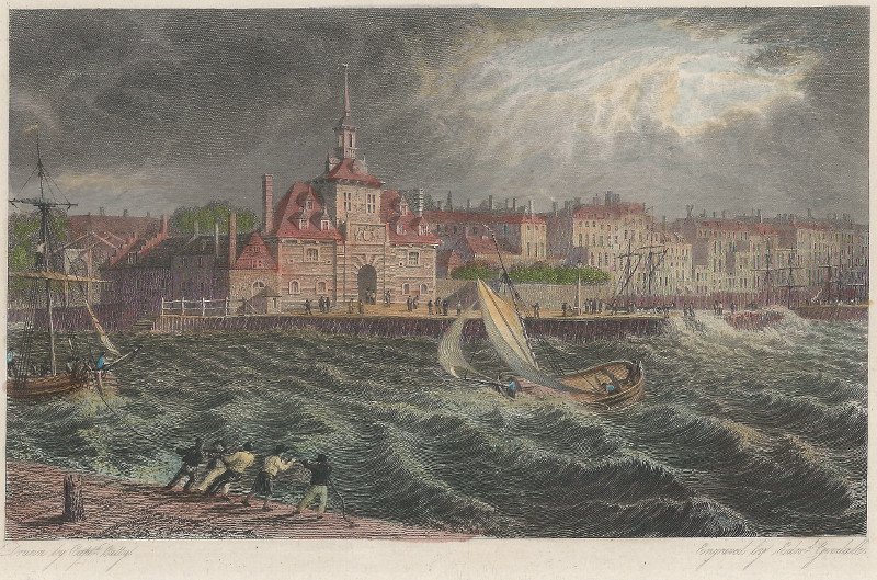 afbeelding van prent Oude Hoofdpoort van Rotterdam van Captain R. Batty, E. Goodall (Rotterdam)