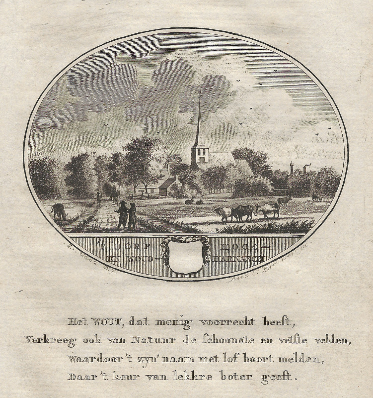 afbeelding van prent ´t Dorp Hoog - En Woud -  Harnasch van M. van Altena, Anna C. Brouwer (´t Woudt)