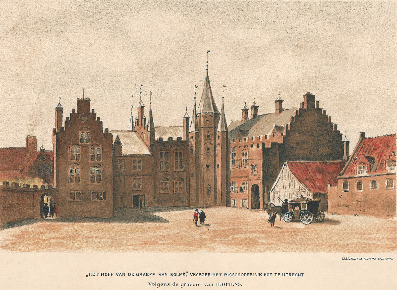 afbeelding van prent "Het Hoff van de Graeff van Solms", vroeger het bisschoppelijk hof te Utrecht van H. Ottens (Utrecht)