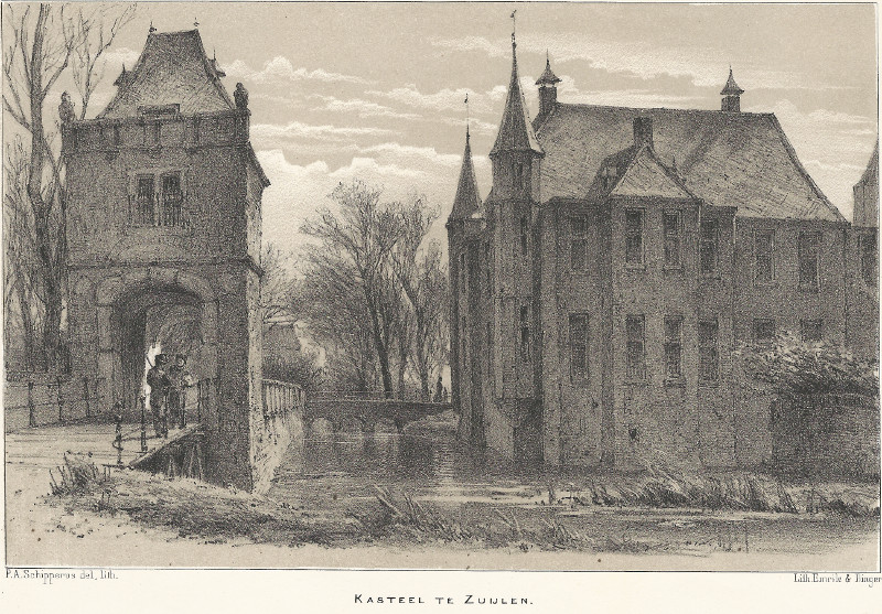 afbeelding van prent Kasteel te Zuijlen van P.A. Schipperus, Emrik en Binger (Oud-Zuilen)