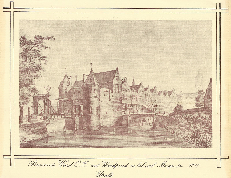 afbeelding van prent Bemuurde Weerd O.Z. met Weerdpoord en bolwerk Morgenster 1780 Utrecht van mogelijk naar W.H. van de Wal (Utrecht)